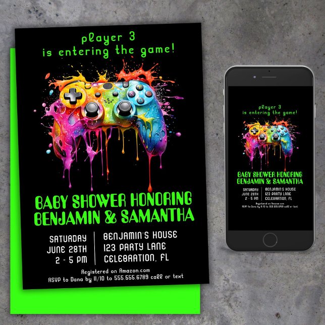 Neutrale Babydusche für Videospiele Einladung (Von Creator hochgeladen)