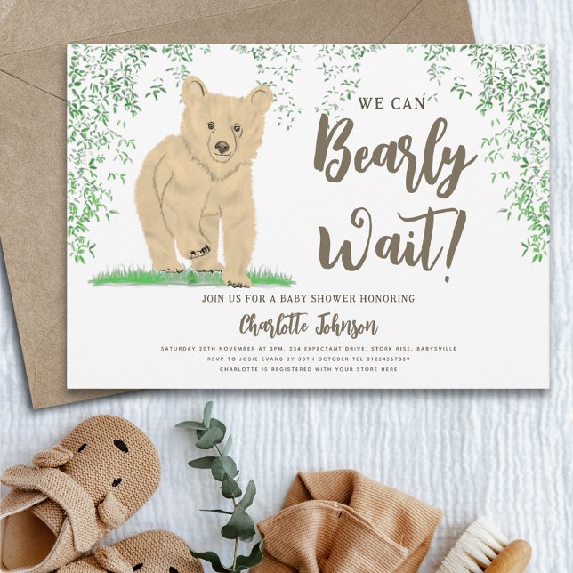 Neutrale Babydusche für Waldbeere Einladung (Woodland bear we can bearly wait gender neutral baby shower invitation)