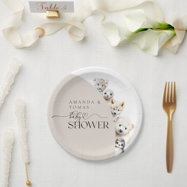 Neutrale Babydusche für Wintertiere Pappteller (Hochzeit)