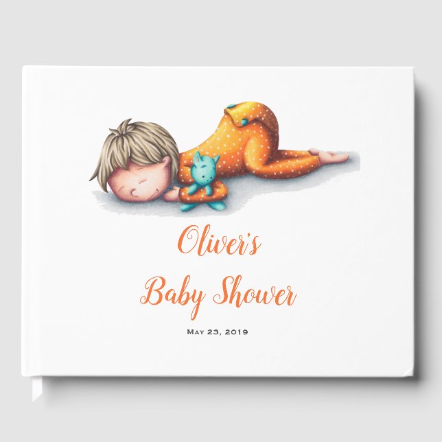 Neutrale Babydusche mit Baby-Schlafen Gästebuch (Vorderseite)