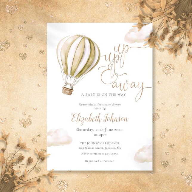 Neutrale Babydusche mit Heißluftballon Einladung (Up And Away Hot Air Balloon Neutral Baby Shower Invitation)