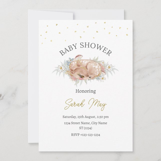 Neutrale Babydusche Niedliches Hirsch Einladung (Vorderseite)