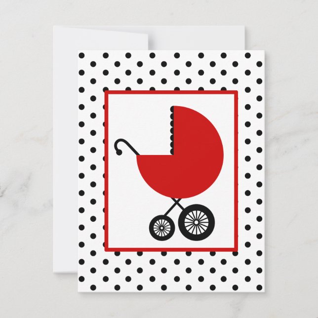 Neutrale Babydusche - Red Carriage & Polka Dots Einladung (Vorderseite)