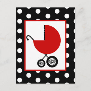 Neutrale Babydusche - Red Carriage & Polka Dots Einladung