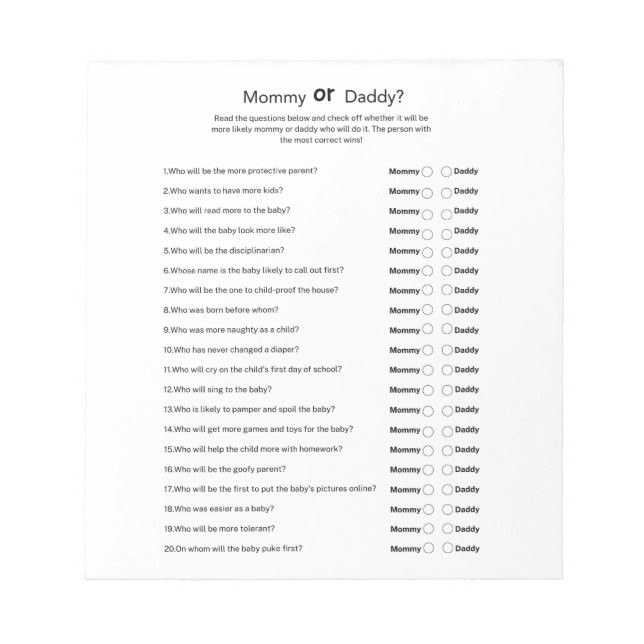 Neutrale Babydusche/universelle Mama oder Vater Notizblock (Vorderseite)