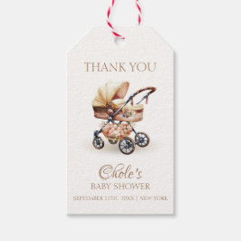 Neutrale Babydusche von Boho Floral Stroller Geschenkanhänger
