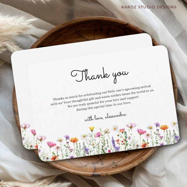 Neutrale Babydusche Wildblume Danke Karte (Thanks Card shown in 3.5 x 5 inches with rounded corners. Personalize, choose size and corner style.)