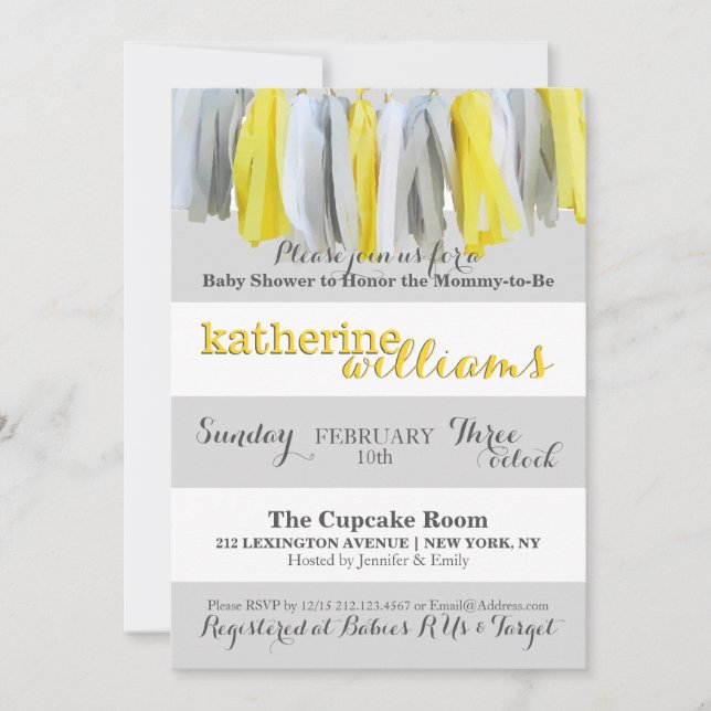 Neutrale Babyparty-Einladungs-Quasten-Girlande Einladung (Vorderseite)