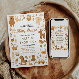 Neutrale Babyparty für Jungen Süße Safari-Tiere Einladung
