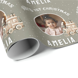 Neutrale Baby's 1. Weihnachtszug Erinnerungsfoto Geschenkpapier