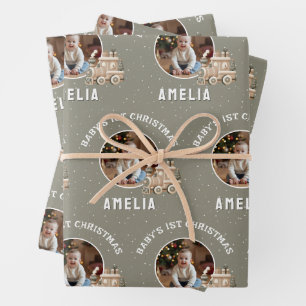 Neutrale Baby's 1. Weihnachtszug Erinnerungsfoto Geschenkpapier Set