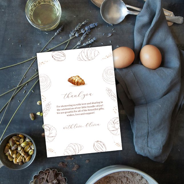 Neutrale Bäckerei Konditorei in Oven Baby Dusche Dankeskarte (Neutral Bakery Pastry Bun In The Oven Baby Shower Thank You Card)
