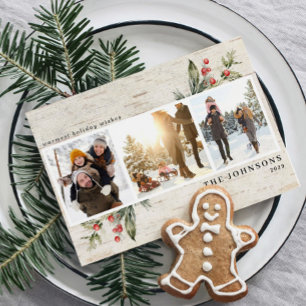 Neutrale Bauerngrün Birch Foto Collage Feiertagskarte