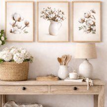 Neutrale Baumwoll-Farmhouse-Wandkunst-Set aus 3 Te