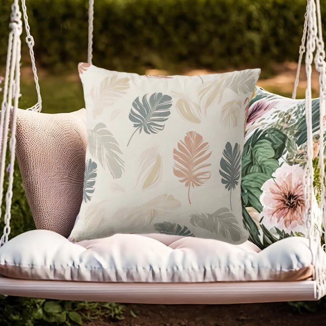 Neutrale Beige-Boho-Blätter Kissen (Von Creator hochgeladen)