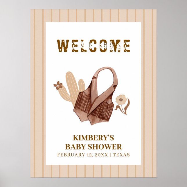 Neutrale Beige Boho Cowgirl Babydusche Willkommen Poster (Vorne)