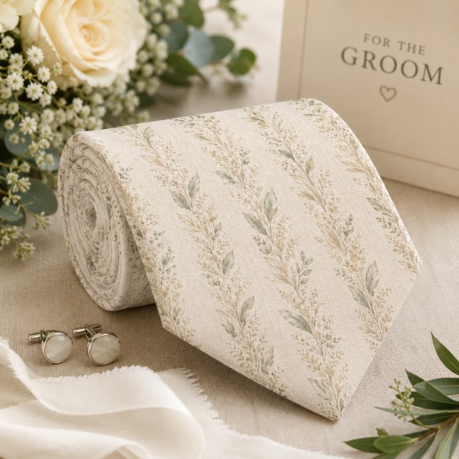 Neutrale beige botanische Hochzeit Krawatte (Von Creator hochgeladen)