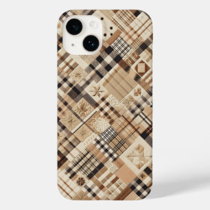 Neutrale beige-braune Karo-Handyhülle - Carved Case-Mate iPhone 14 Hülle