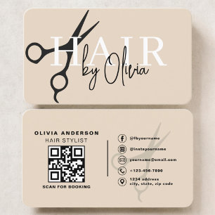 Neutrale beige Friseurschere QR-Code Visitenkarte