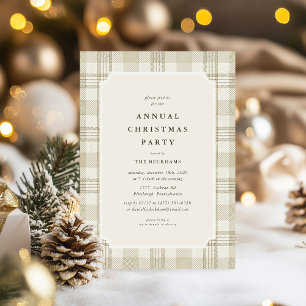 Neutrale Beige Gingham Karo Weihnachtsfeier Einladung