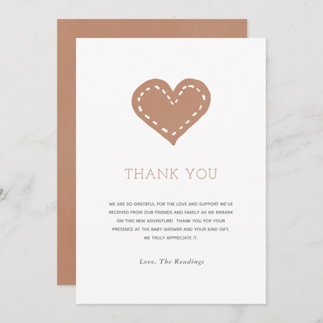 Neutrale Beige Minimalistische Babydusche Dankeskarte (Vorne/Hinten)