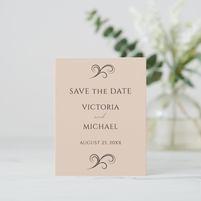 Neutrale Beige Minimalistische Hochzeit Save The Date (Stehend Vorderseite)