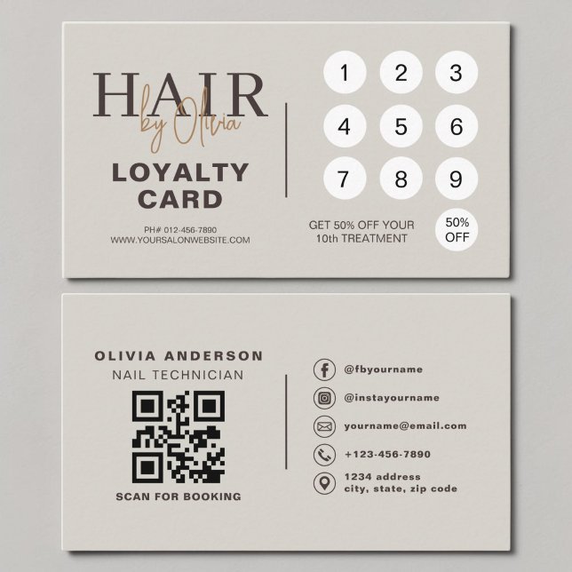 Neutrale Beige QR-Code Friseursalon Treuekarte (Von Creator hochgeladen)