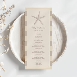 Neutrale Beige Seestern Strand Hochzeit Abendessen Menükarte