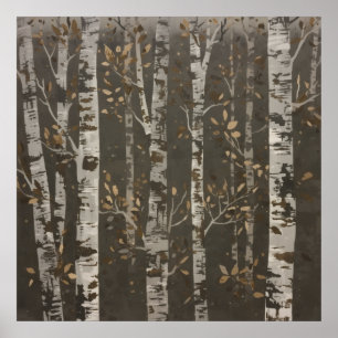Neutrale Birkenwald-Ocker-Blattmuster-Kunst Poster