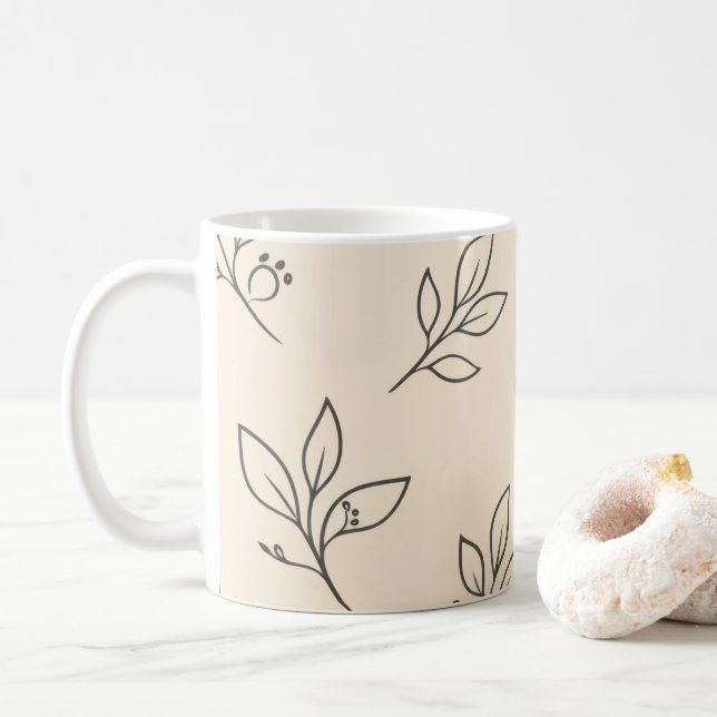 Neutrale Blatt-Tasse | Beige Kaffeetasse (Mit Donut)