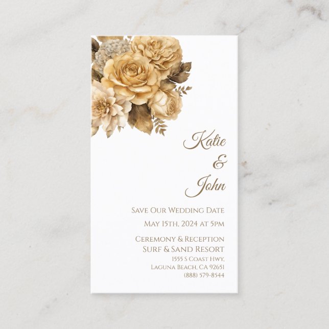 Neutrale Blume Bouquet-White Rette unser Datum- Visitenkarte (Vorderseite)