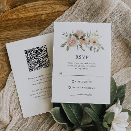 Neutrale Blume | Combo QR Code und Traditionelle RSVP Karte