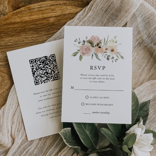Neutrale Blume | Combo QR Code und Traditionelle RSVP Karte (Von Creator hochgeladen)