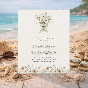 Neutrale Blumen grün elfenbein Baby Shower Einladu