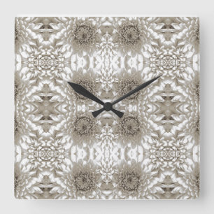 Neutrale Blumenwanduhr   Elegantes Landhaus Quadratische Wanduhr
