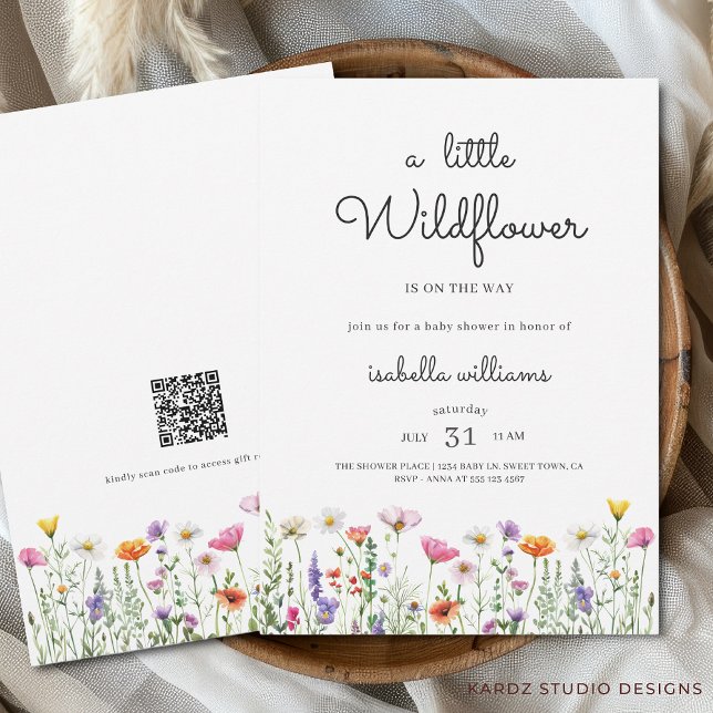 Neutrale Blütendusche der Wildblume Einladung (Invite shown in 5 x 7 inches. Personalize text, choose size, paper and corner style before check out)