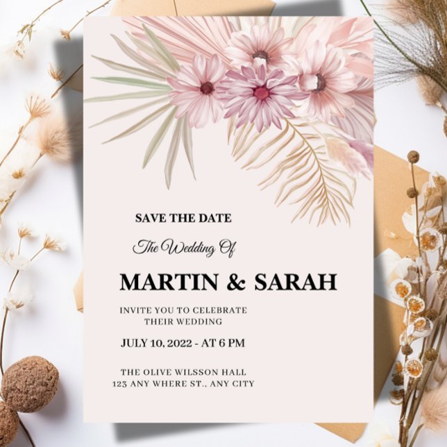 Neutrale Boho-Botanische-Hochzeit-Save-the-Date-Ka Save The Date (Von Creator hochgeladen)