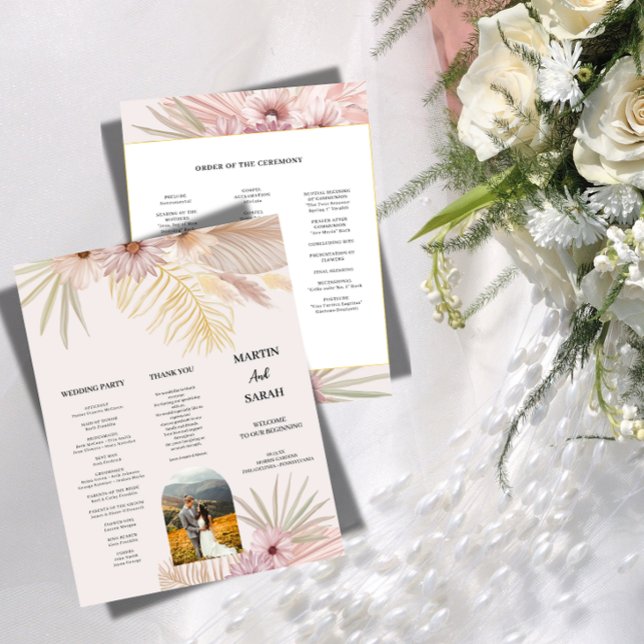 Neutrale Boho-Botanische Hochzeitsprogrammkarte (Von Creator hochgeladen)