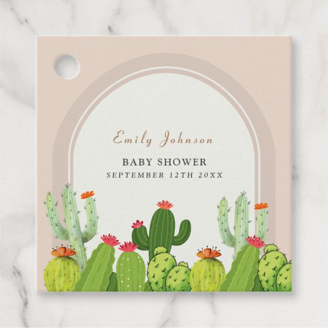 Neutrale Boho Cactus Arch Baby Shower Geschenkanhänger (Vorderseite)