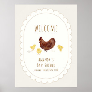 Neutrale Boho-Farm-Hühner-Baby-Party-Willkommen Poster