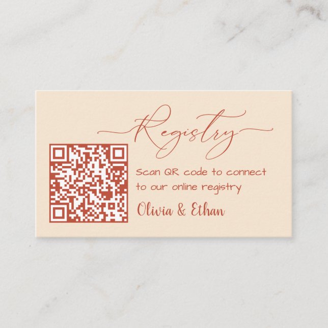 Neutrale Boho-QR-Code-Hochzeitsregister-Beilage  Begleitkarte (Vorderseite)
