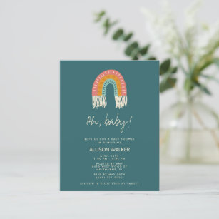 Neutrale Boho Rainbow Baby Einladung Postkarte