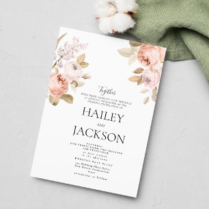 Neutrale Boho-Rosa-Braun-Rustikale-Floral-Hochzeit Einladung