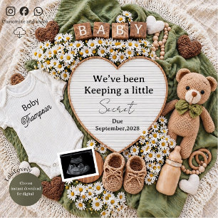 Neutrale Boho-Teddybär-Schwangerschaftsankündigung Einladung