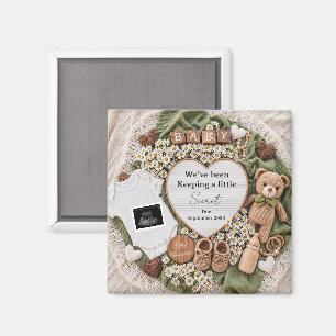 Neutrale Boho-Teddybär-Schwangerschaftsankündigung Magnet