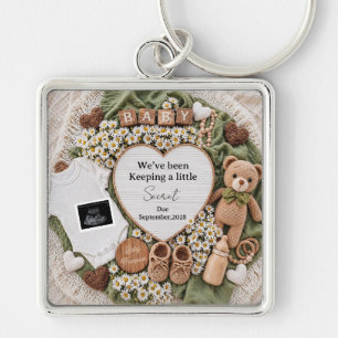 Neutrale Boho-Teddybär-Schwangerschaftsankündigung Schlüsselanhänger