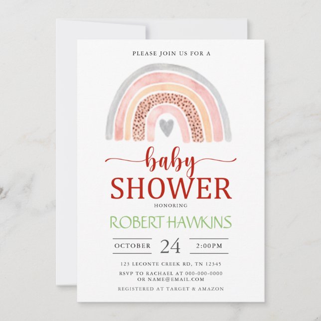 Neutrale Boho Wasserfarbe Rainbow Baby Shower Einladung (Vorderseite)