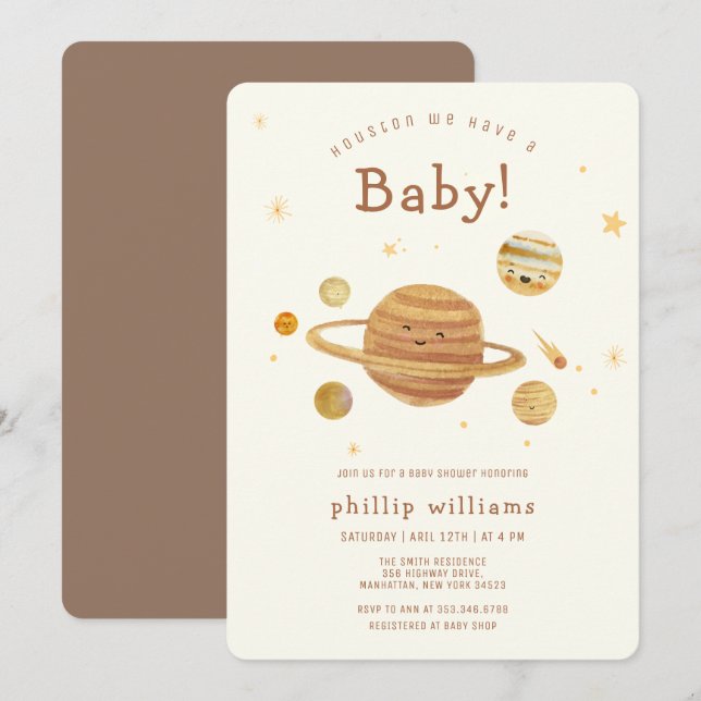 Neutrale Boho-Weltraum-Sonnensystem-Baby-Party  Einladung (Vorne/Hinten)