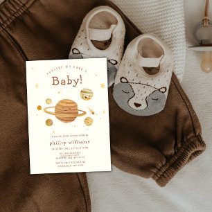 Neutrale Boho-Weltraum-Sonnensystem-Baby-Party Einladung