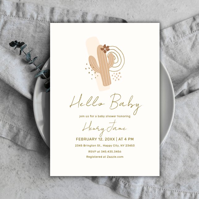Neutrale Boho Wüstendusche Einladung (Gender Neutral Boho Desert Cactus Baby Shower Invitation)